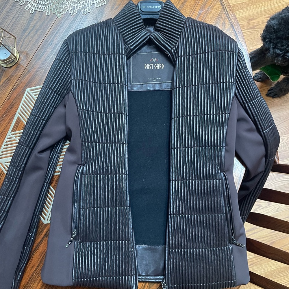 Designer Post Card Quilted Leather Coat – Brown – Italian Outerwear